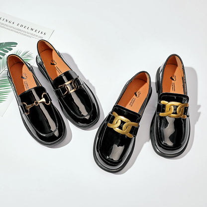 College Style One-legged Simple Round Toe Loafers