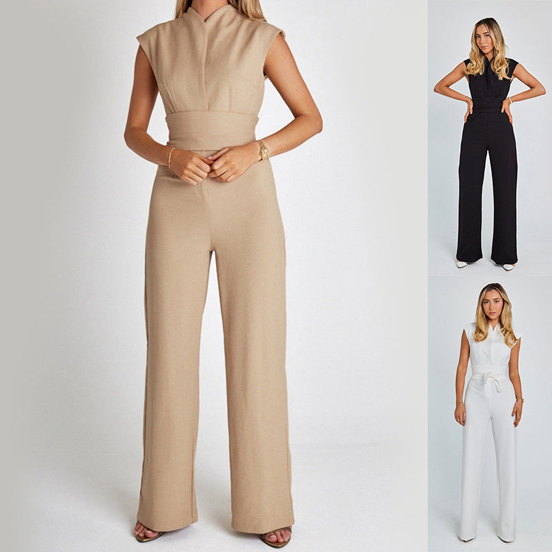 Fashion Elegant Long Sleeveless Jumpsuit Summer V-neck