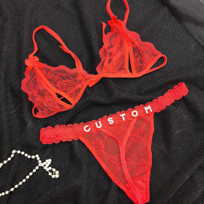 Custom Lingerie Set For Women Thong Panties Bra Set With Name Rhinestone Customized Thongs Personalized G-String Jewelry Gift