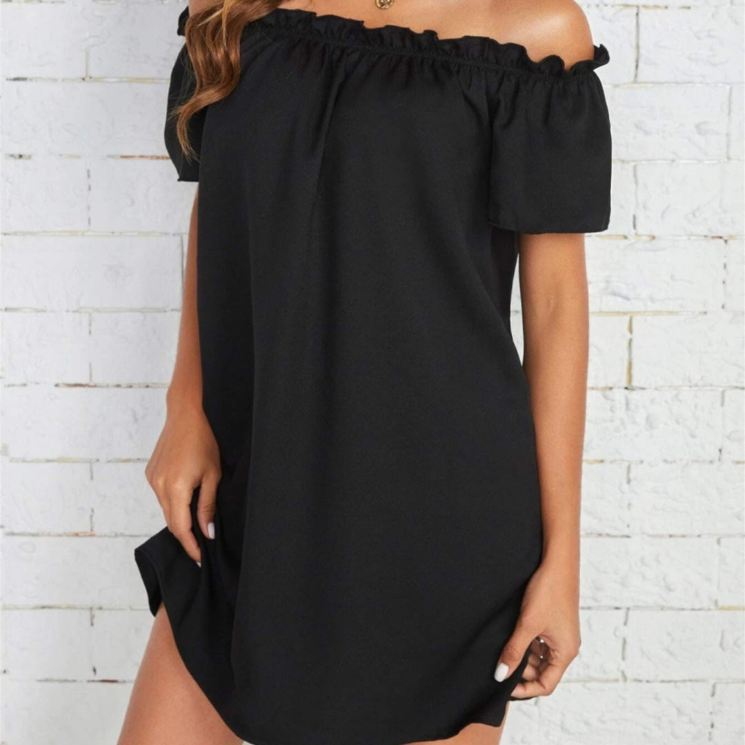 Summer New Women's Clothing Casual Off-neck Women Short Sleeve Dress