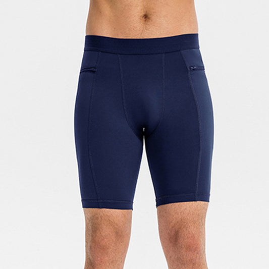 Pantalones cortos ajustados de gimnasio para hombre con bolsillos con cremallera