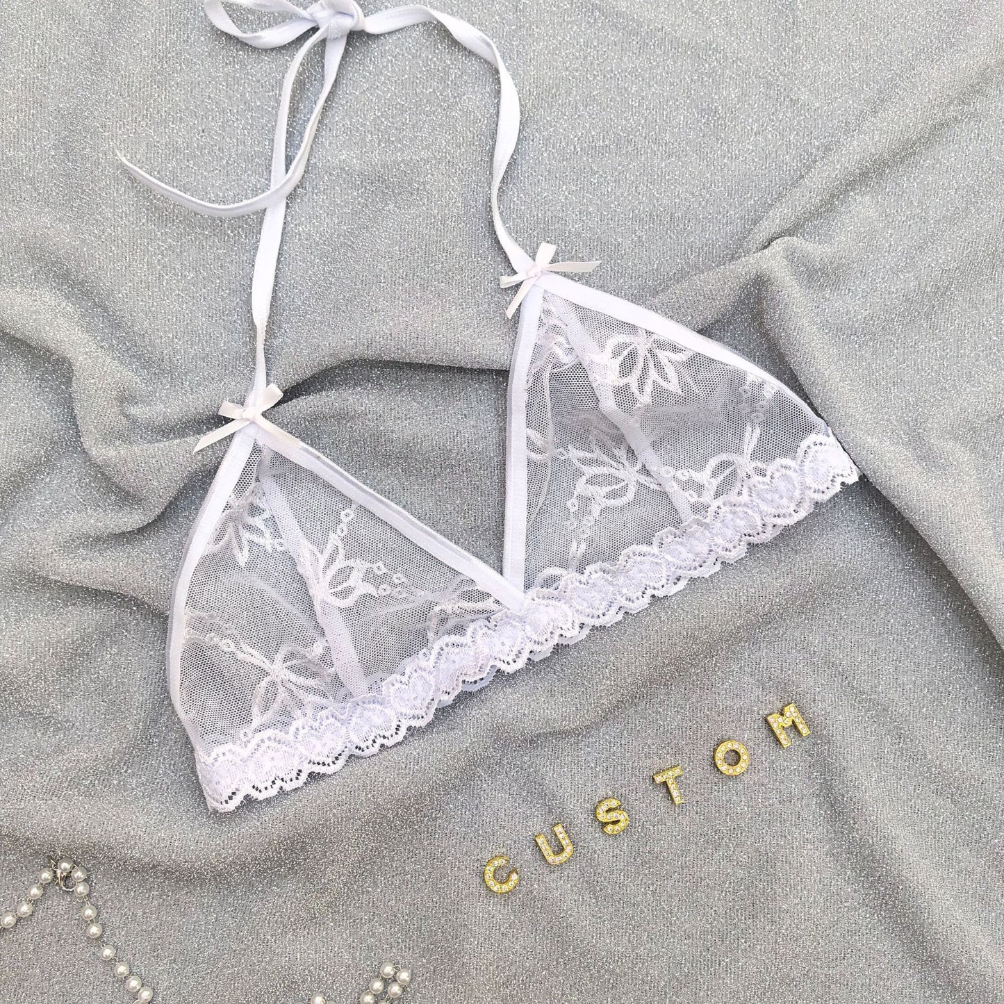 Custom Lingerie Set For Women Thong Panties Bra Set With Name Rhinestone Customized Thongs Personalized G-String Jewelry Gift