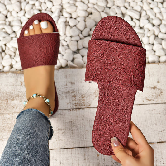 Sandalias planas con textura retro, sandalias antideslizantes de verano para la playa para mujer