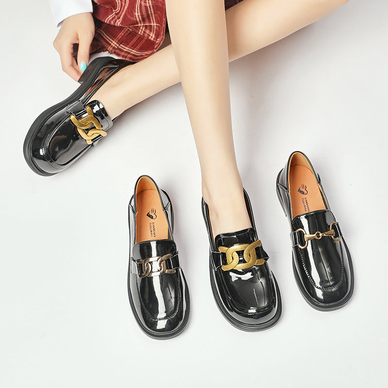 College Style One-legged Simple Round Toe Loafers