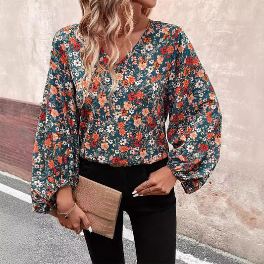 Camisa de manga larga con cuello en V para mujer, ropa de otoño informal