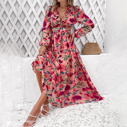 Vestido de manga larga con estampado floral de moda