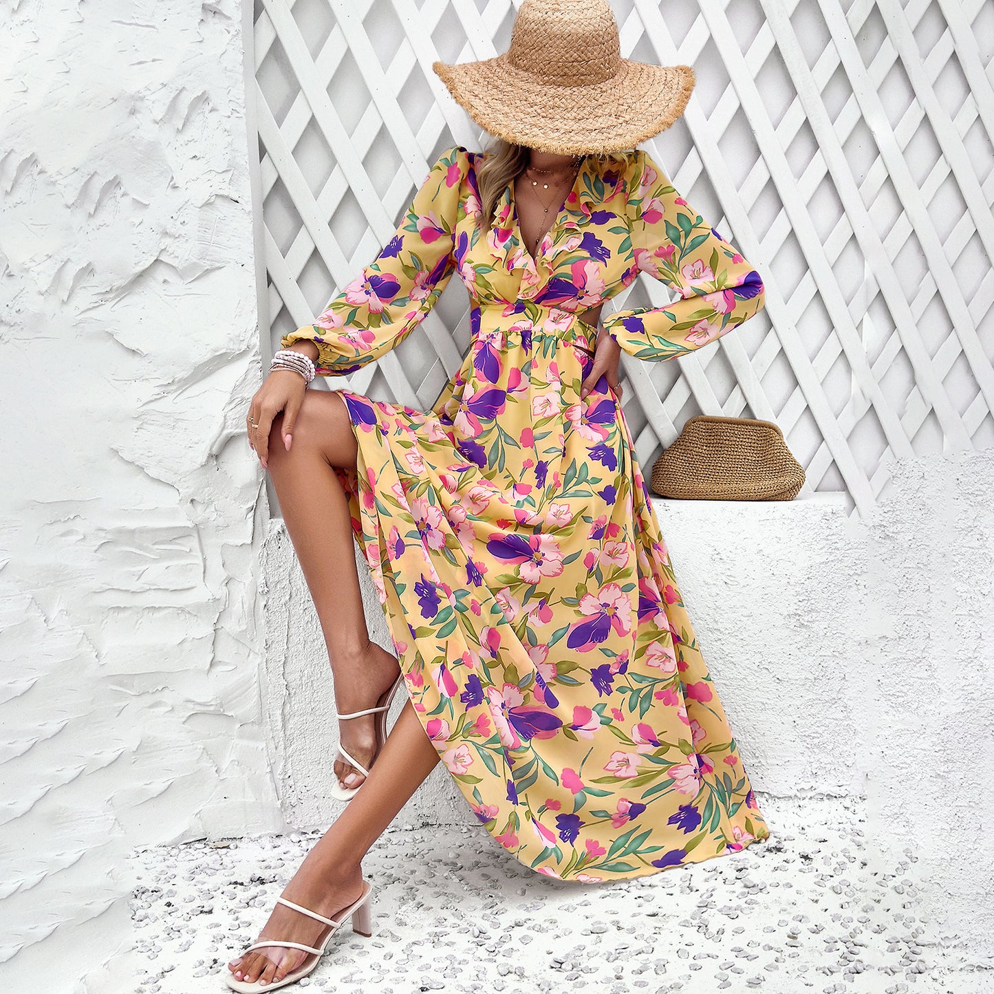 Fashion Florals Print Long Sleeve Dress