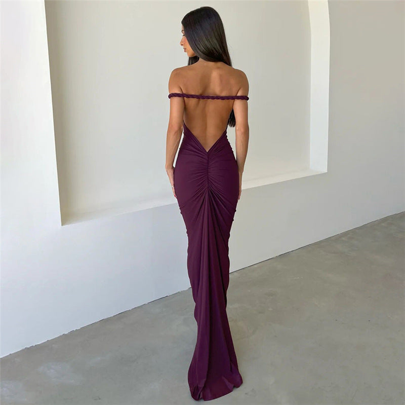 Halter Backless Pleating Sheath Sexy Dress