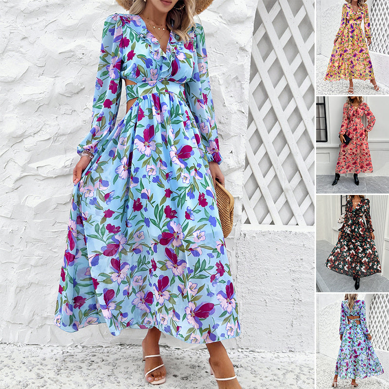 Fashion Florals Print Long Sleeve Dress