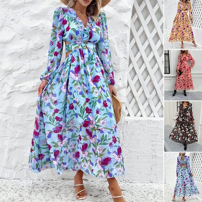 Fashion Florals Print Long Sleeve Dress