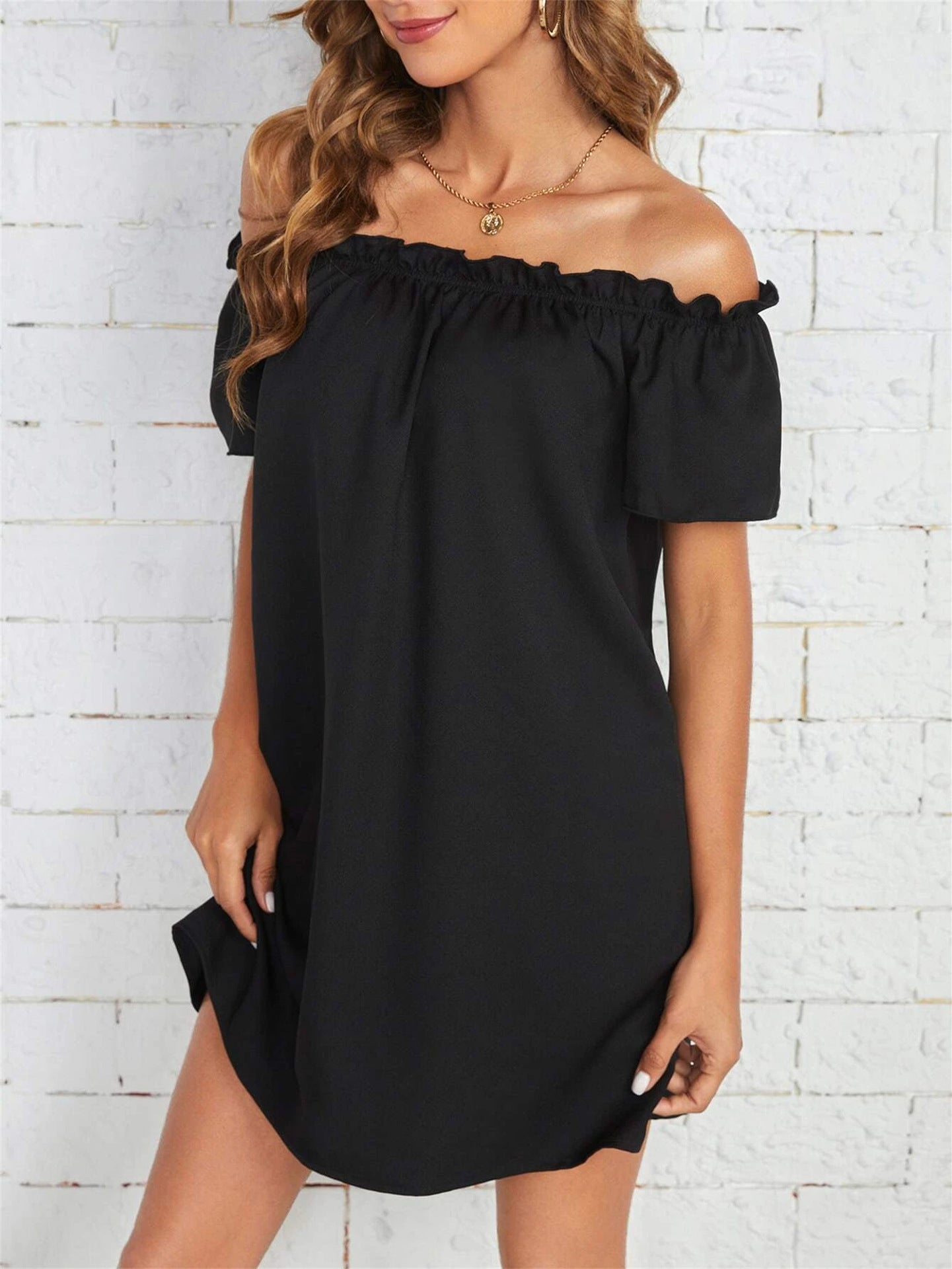 Summer New Women's Clothing Casual Off-neck Women Short Sleeve Dress