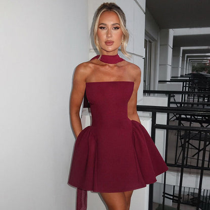 Sexy Tube Top Dress With Back Zipper Design Ins Fashion Short Dress