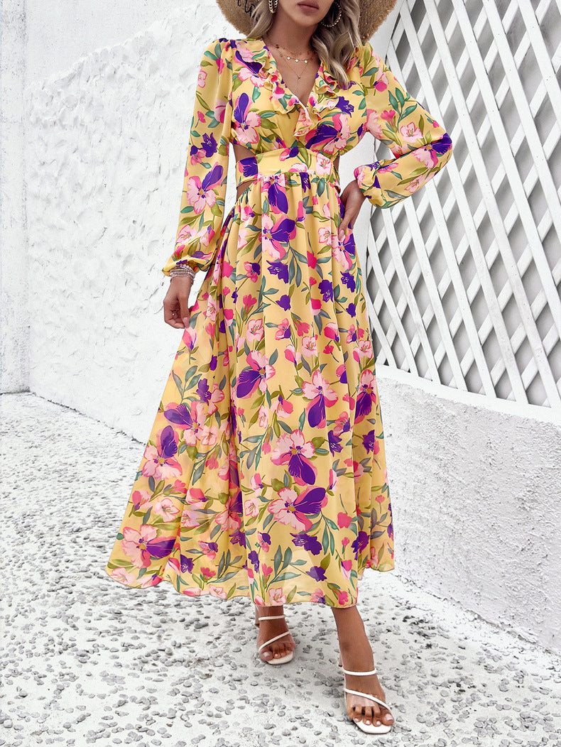 Fashion Florals Print Long Sleeve Dress