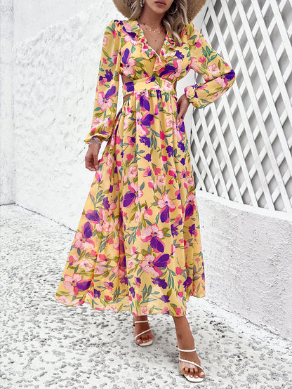 Vestido de manga larga con estampado floral de moda