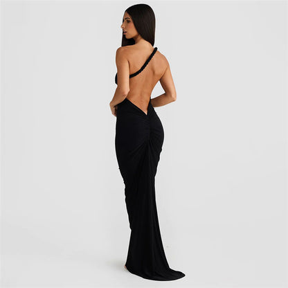 Halter Backless Pleating Sheath Sexy Dress