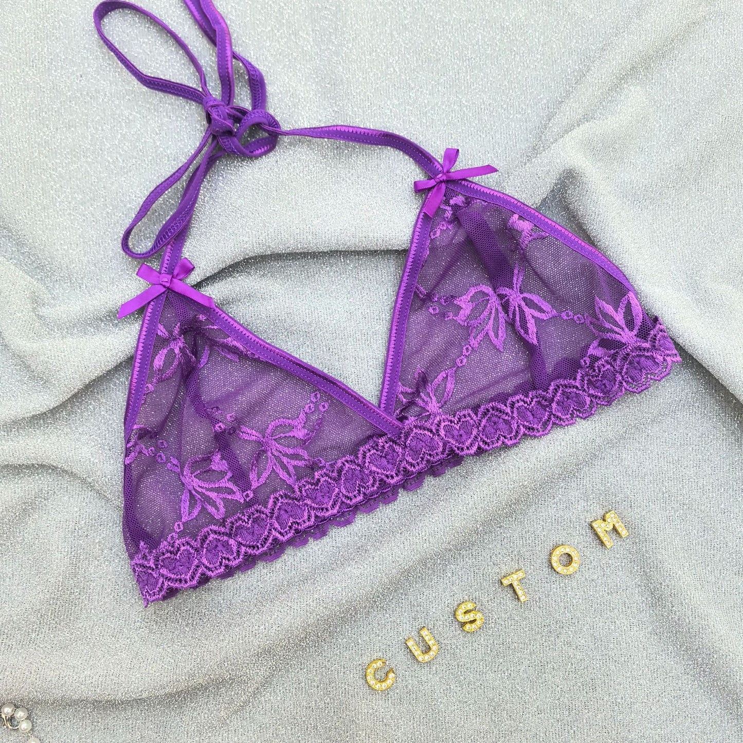 Custom Lingerie Set For Women Thong Panties Bra Set With Name Rhinestone Customized Thongs Personalized G-String Jewelry Gift