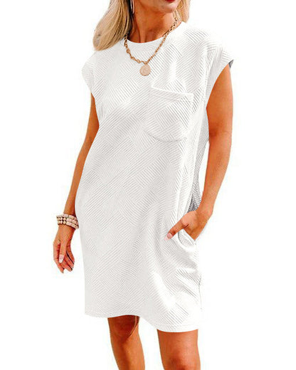 Summer Round-neck Short-sleeve Dress With Pockets Fashion Casual