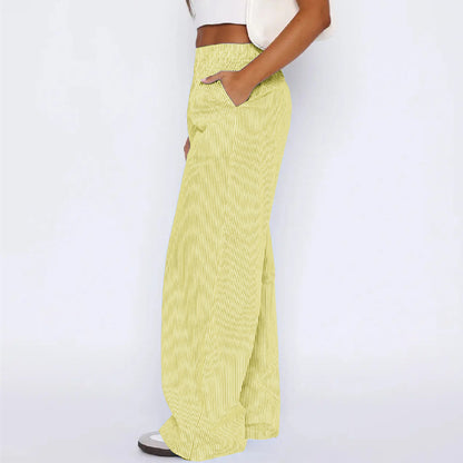 Striped Trousers With Pockets Ins Fashion Casual Wide Leg Straight Pants