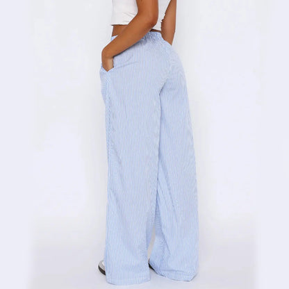 Striped Trousers With Pockets Ins Fashion Casual Wide Leg Straight Pants