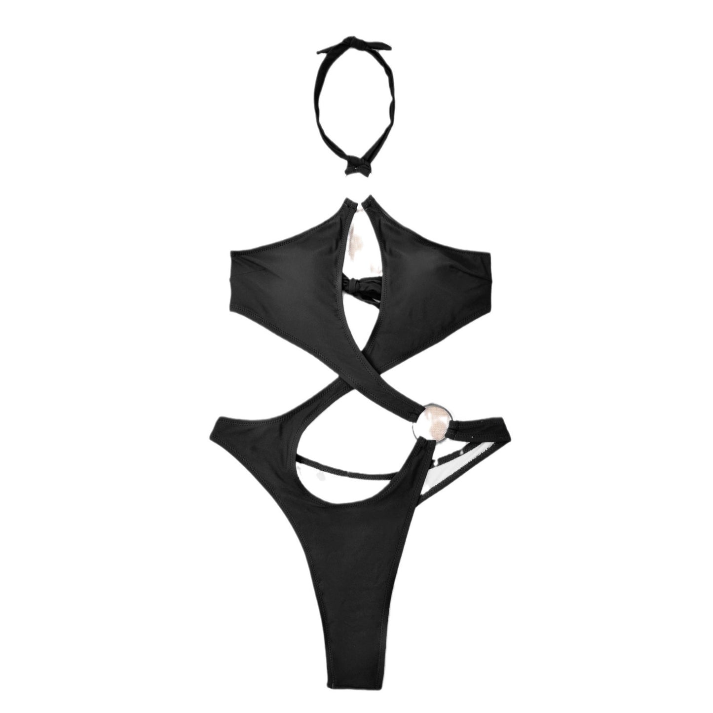 Sexy Solid Color Hollow Siamese Bikini Women's Swimsuit