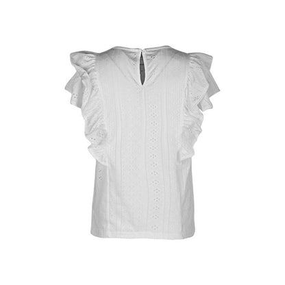 Camisa informal de patchwork blanca con volantes para mujer