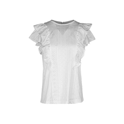 Camisa informal de patchwork blanca con volantes para mujer