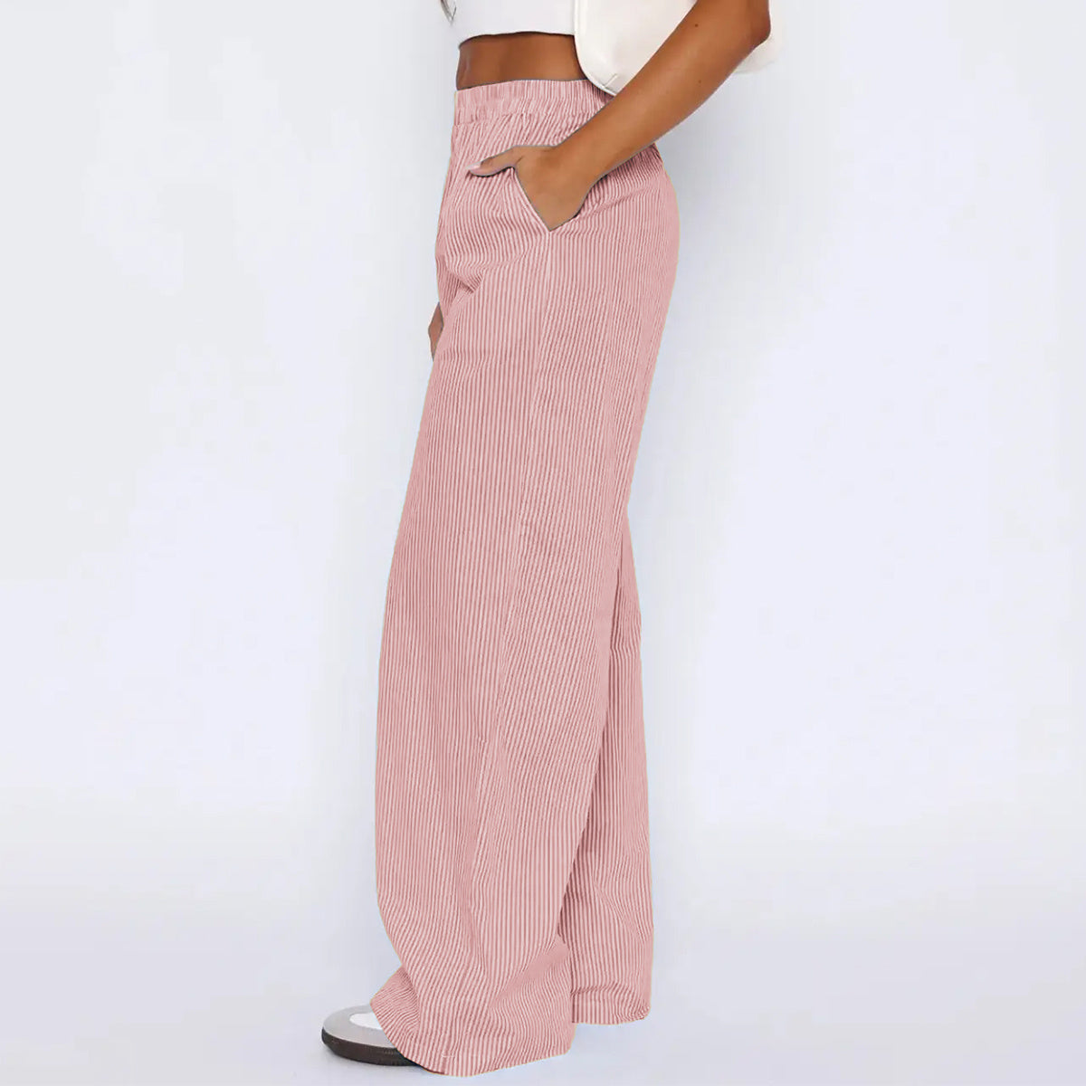 Striped Trousers With Pockets Ins Fashion Casual Wide Leg Straight Pants