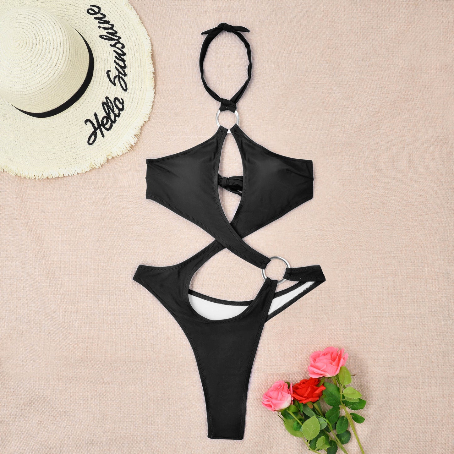 Sexy Solid Color Hollow Siamese Bikini Women's Swimsuit