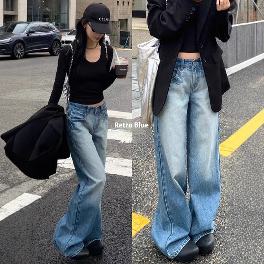 Women's American-style Retro Low-waist Wide-leg Jeans Summer