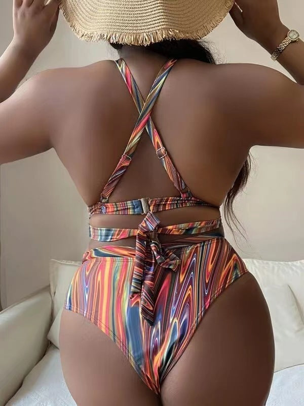 Traje de baño de bikini de cintura alta con abertura de moda para mujer