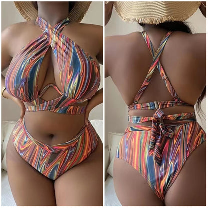 Traje de baño de bikini de cintura alta con abertura de moda para mujer